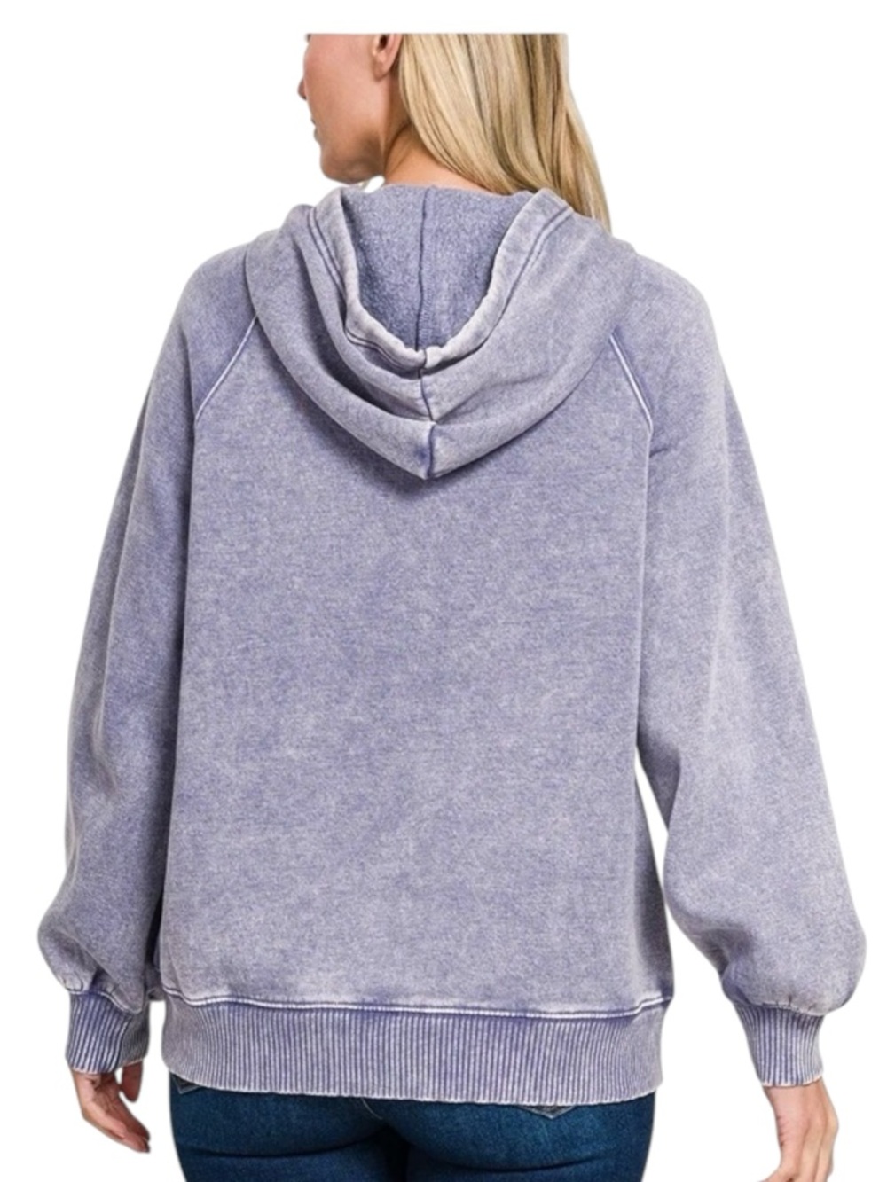 💐 Zenana Acid Wash Fleece Hoodie with Kangaroo Pocket Sizes S, M, and L New! - Picture 4 of 6
